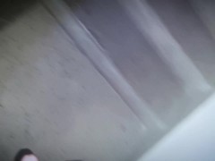 Friend blowjob on building stairs during pool party.