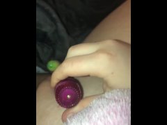 Teen has orgasm  from Double vibration