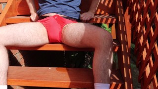 Wetting Red Underwear on the Deck