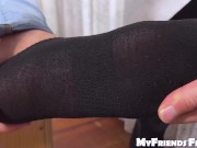 Preview 1 of Hairy stud masturbates and cums while buddy licks his feet