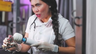 A Nurse Edging Her Metal Slave