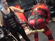 Preview 3 of Humbled by Bellatrix - Heavy Rubber Dominatrix gives rubber gimp a humbling experience (teaser)