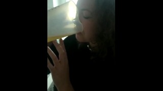 Swallowing my dom's piss for a whole day (3/6)
