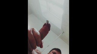 Showing pierced cock. Close up cum shot.