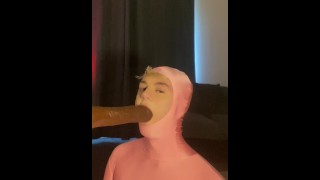 Fuck Machine Fucks My Face Wearing Tight Lycra Suit! LOTS OF GAGGING
