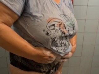 Ugly_Fat GrandmaWet Tshirt in the Bathroom.