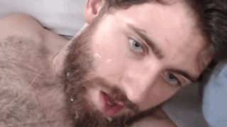 A Hairy Guy Has Full Body Orgasm Squirts On His Own Face While Being Fucked Hard By A Male Ahegao