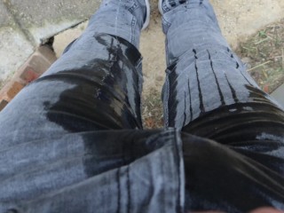 POV: Wetting Jeans outside with HOT Piss
