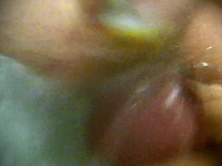 Flaccid cock, partially inflated scrotum, bladder flush and piss in tub