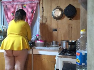 big ass, step mom kitchen, butt, hairy pussy