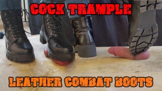 Aplastando su polla en botas de combate Black cuero - CBT Bootjob con TamyStarly - Ballbusting, Femdom