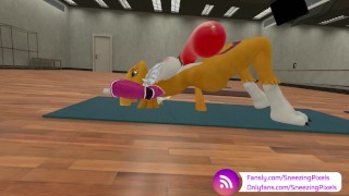 VR pornoster niezen pixels massieve lul opheffen in de sportschool