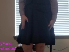Office Slut Ada Masturbates Huge Cock with Vibrator through Pantyhose