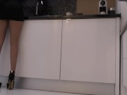 Preview 2 of No Panties Hot Big Tits Latina Secretary gets something from the Kitchen while the Boss is away