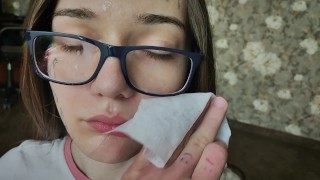 I Used A Tissue To Clean Her Face And Glasses After Blowjob
