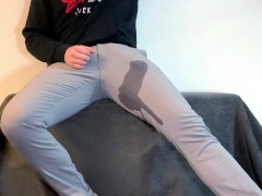 Loud moaning cumshot in pants | huge cumshot | slowmotion
