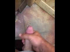 Quick wank in public restroom