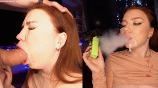 Elle fume et suce ma bite ! Et puis je couvre son visage de sperme! REGARDE comme elle est heureuse !