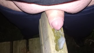 Chubby humping and cum outdoor by night