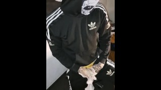 scallyboy in Adidas wanks and cum in his spermy Jockstrap