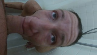 Suckling Cock In The Shower Until Cum Gets All Over My Tongue