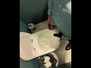 Preview 4 of Man unzips his pants pissing in office toilet and shows his wet cock close to camera