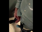 Preview 5 of Man unzips his pants pissing in office toilet and shows his wet cock close to camera