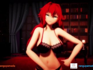 anime, 3d animation, red head, big tits