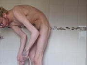 Preview 4 of Skinny teen pissing from his ass enema amazing fountain of piss