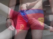 Preview 2 of SUPERMAN boxer briefs: Showing off my hard cock, jerking off and cumming a lot
