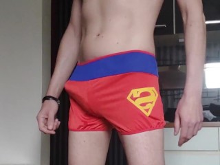 Cuecas Superman Boxer: Mostrando Meu Pau Duro, Se Masturbando e Gozando Muito