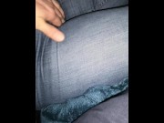 Preview 3 of Hot French mom with big butt in jeans sucks my dick and give me her wet pussy 💦 cum on big booty