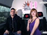 Preview 1 of Hot Easter Bunny Anny Aurora Banged Good On The Backseat By Two Cocks - LETSDOEIT
