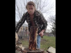 Chubby Daddy Chops Wood For Your Fire