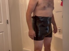 Plastic Bag Man Trying on Sexy Black Tight Pants - Screenshot 14 of 16 - Plastic Bag Man