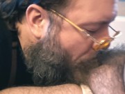 Preview 6 of Corn-fed country bubba bear spits on and gives sloppy blowjob to moustache daddy's fat cock