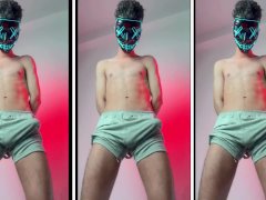 MASKED TWINK BOY WITH NICE BULGE AND A BIG DICK SHOWING OFF