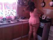 Preview 6 of Chubby stepmom cooking while showing off her beautiful legs