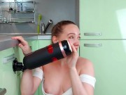 Preview 2 of I am trying to simulate a threesome and use an amazing new sex toy - masturbator and ass licking!