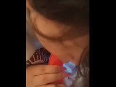Babe sucks 7.5inch toy thinking of you