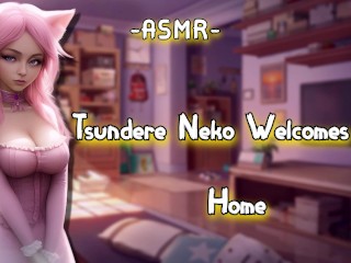 ASMR | [RolePlay] Tsundere Neko Dá as Boas-vindas a Você Em Casa [Binaural/F4M]