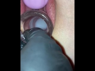 hollow plug, huge load, female orgasm, vertical video