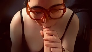 Cheating Nerdy Wife Worships Huge Cock For Facial !!!