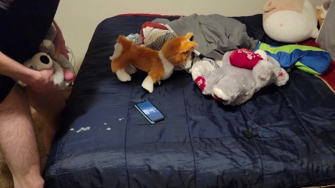 Pup Uses Plushie and Watches Porn