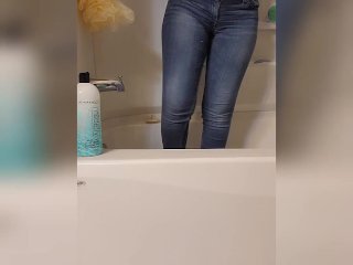 pissing, solo female, wetting pants, fetish