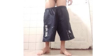 Throbbing cock moans while masturbating alone