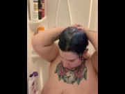 Preview 3 of Fat MILF Takes Steamy Shower- Cums At The End