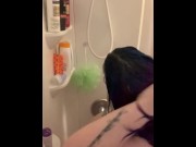 Preview 5 of Fat MILF Takes Steamy Shower- Cums At The End