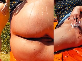 dripping wet pussy, milf, latina, outdoor masturbation