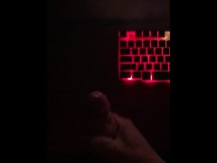 Desperate guy fucking his own hand while watching lesbian porn